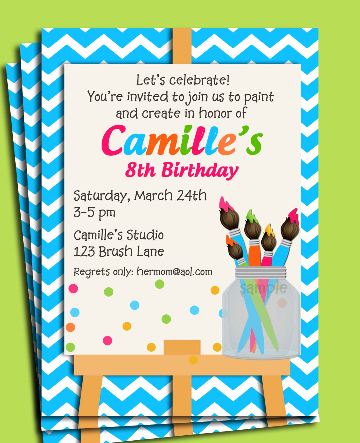 8th Birthday Invitation Wording New Painting Art Party Birthday Invitation Printable or Printed