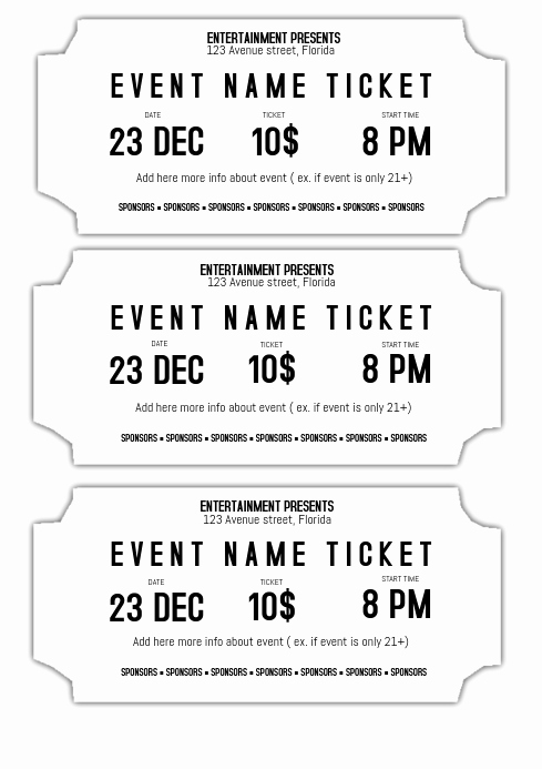 Admission Ticket Invitation Template Free New event Ticket Template Black and White Printable