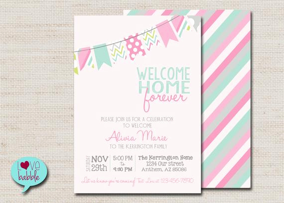 Adopted Baby Shower Invitation Wording Lovely Baby Girl Shower Adoption Invitation Pink Mint Printable
