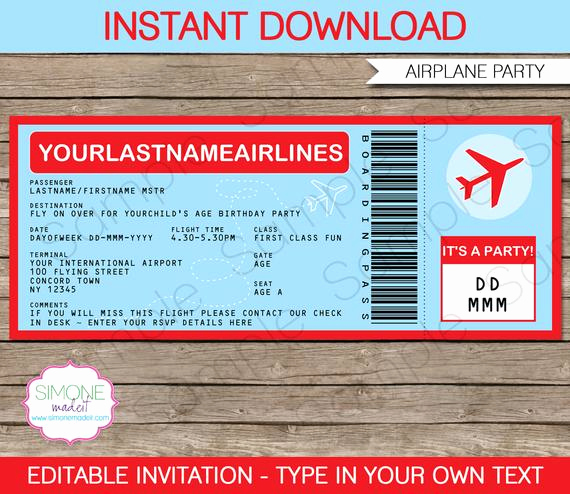 Airline Ticket Invitation Template Luxury Airplane Boarding Pass Invitation Airplane Invitation