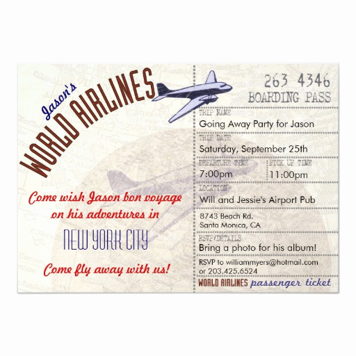 Airline Ticket Invitation Template New Airline Ticket Bon Voyage Party Invitation