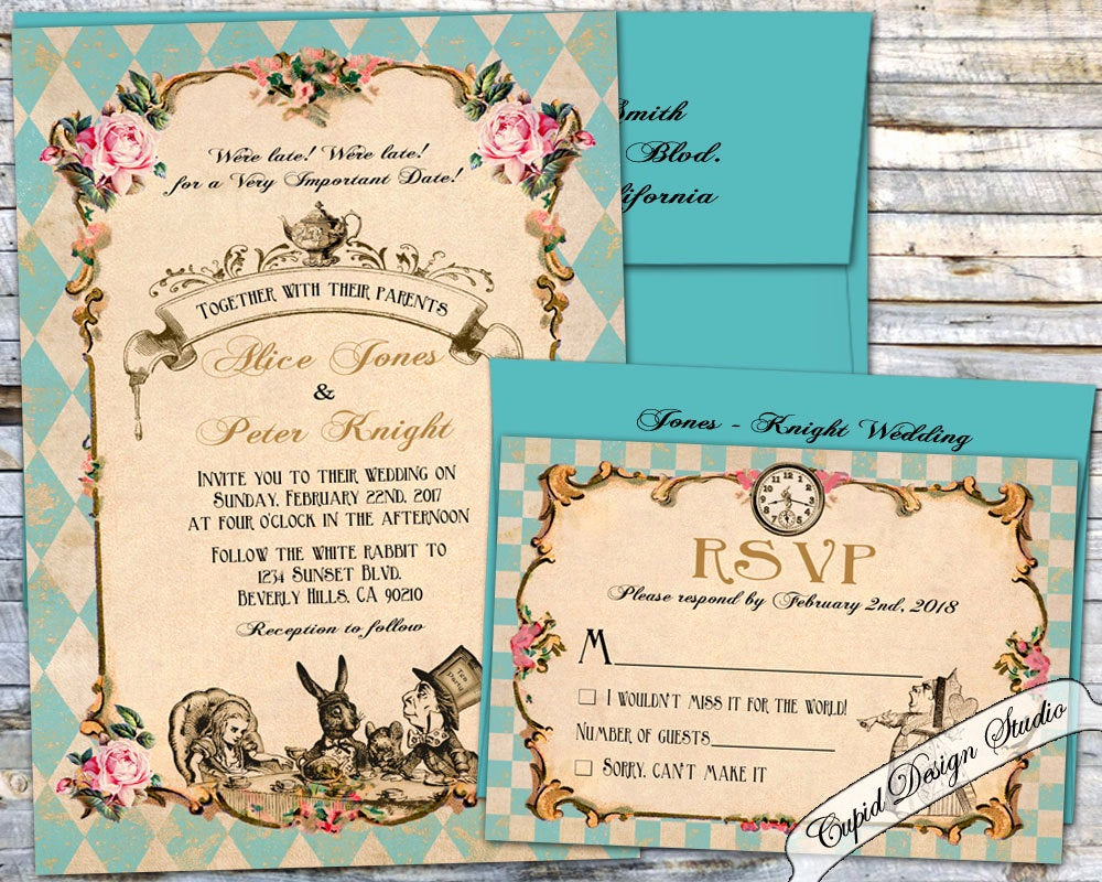 Alice In Wonderland Invitation Wording Elegant Alice In Wonderland Wedding Invitation Mad Hatter Wonderland