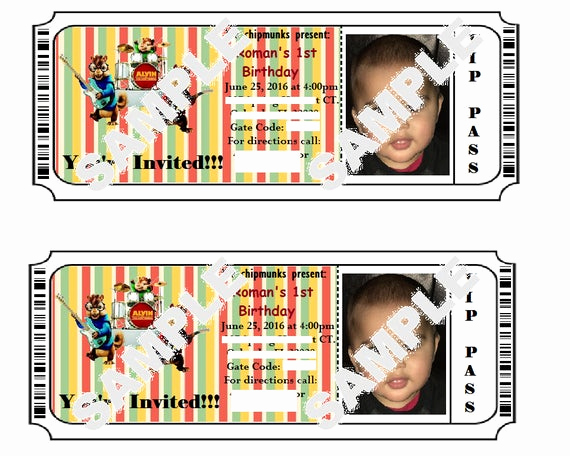 Alvin and the Chipmunks Invitation Awesome Ticket Style Invitations Alvin and the Chipmunks Mickey by