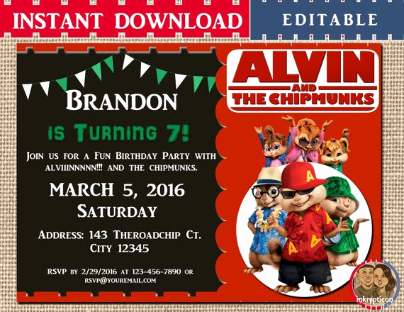 Alvin and the Chipmunks Invitation New Instant Download Alvin and the Chipmunks Birthday by
