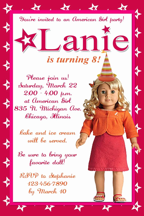 American Girl Birthday Invitation Unique American Girl Birthday Party Invitation by