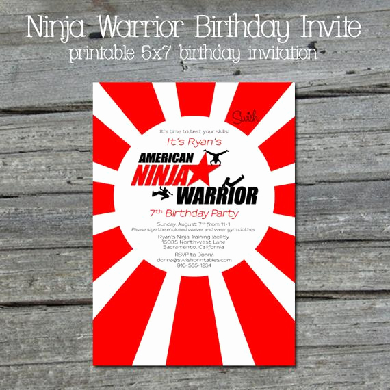 American Ninja Warrior Invitation Lovely American Ninja Warrior Digital Birthday by Swishprintables