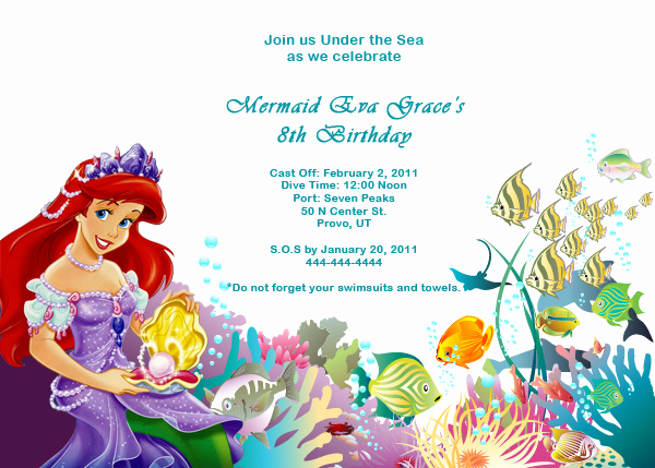 Ariel Invitation Template Free Luxury Ariel Disney Little Mermaid Free Birthday Invitation