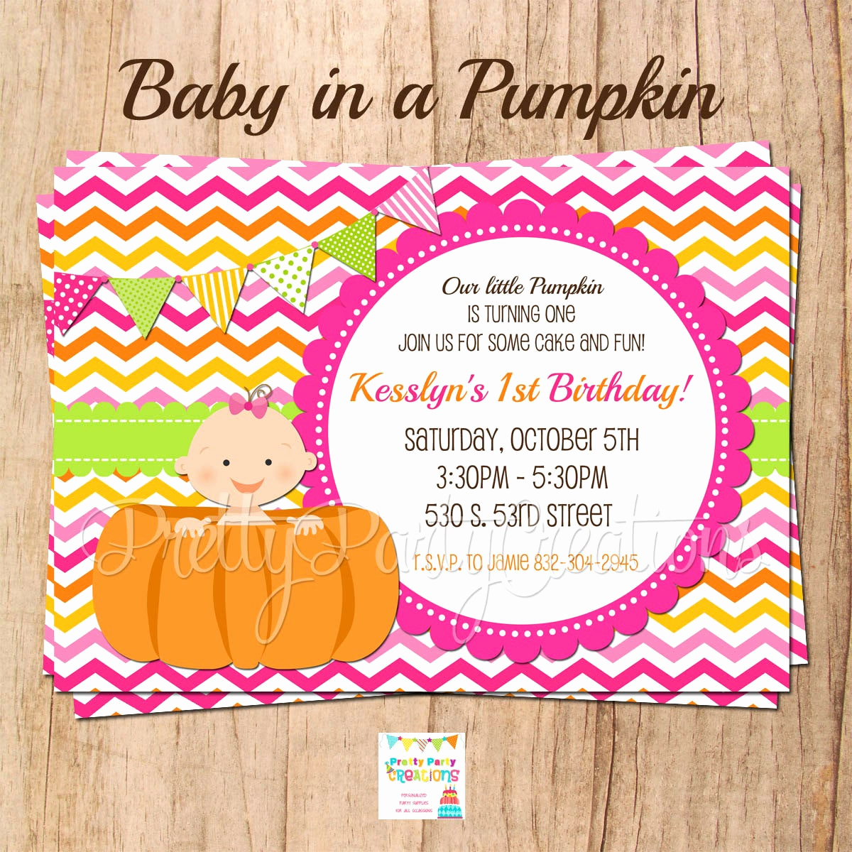 Baby 1st Birthday Invitation Awesome Baby In Pumpkin 1st Birthday or Baby Shower Invitation with