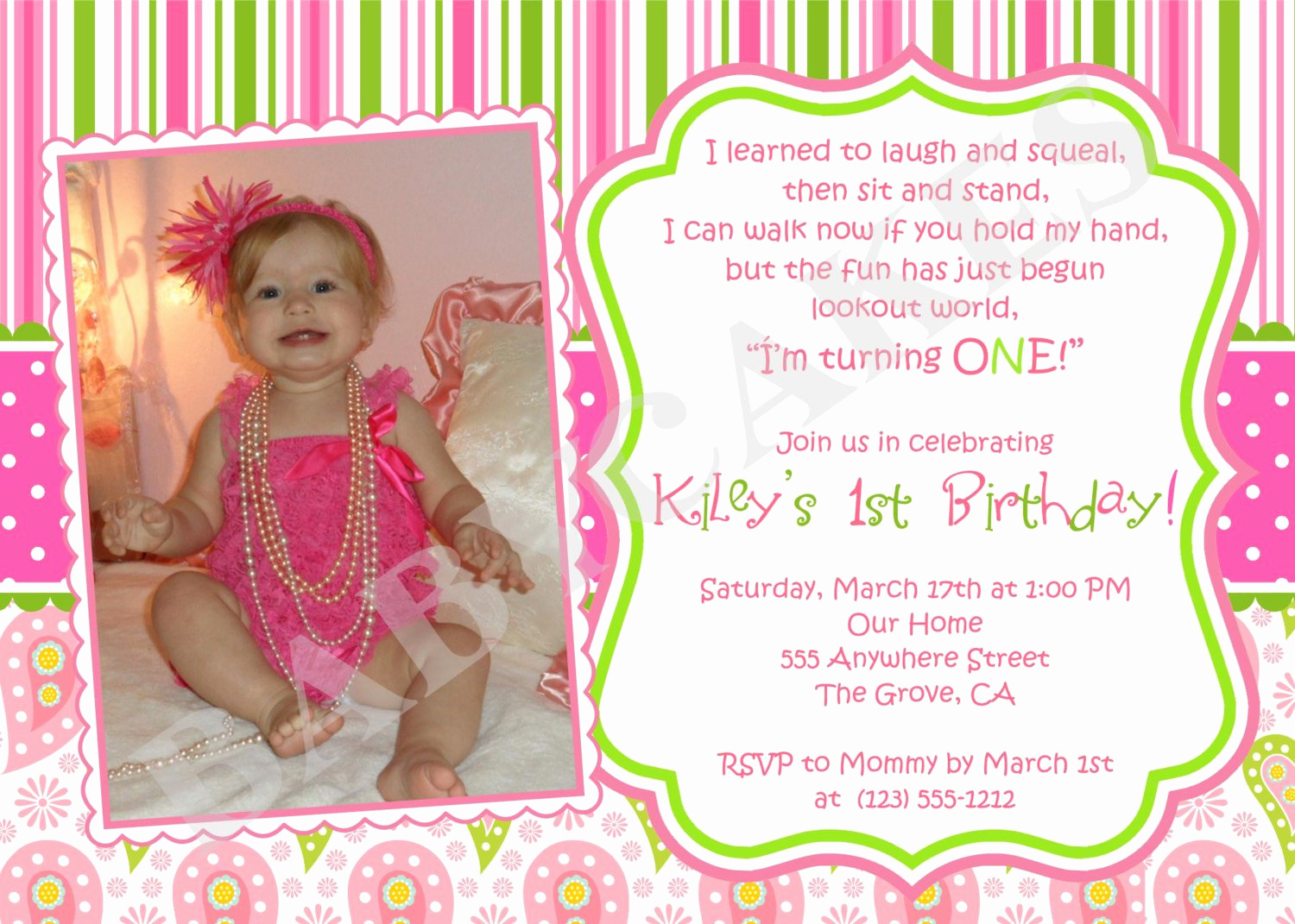 Baby Girl First Birthday Invitation New Baby Girl 1st Birthday Invitations