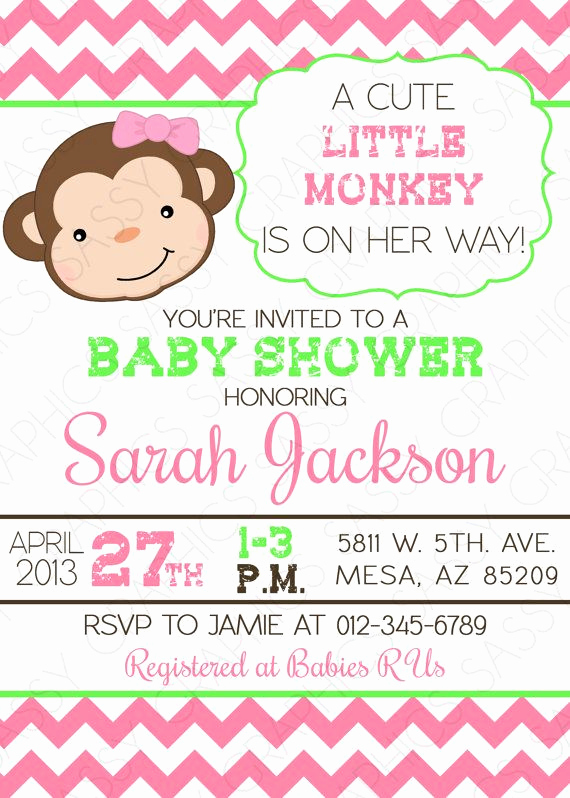 Baby Girl Shower Invitation Ideas Inspirational Monkey Baby Shower Invitation Girl Baby Shower Invite