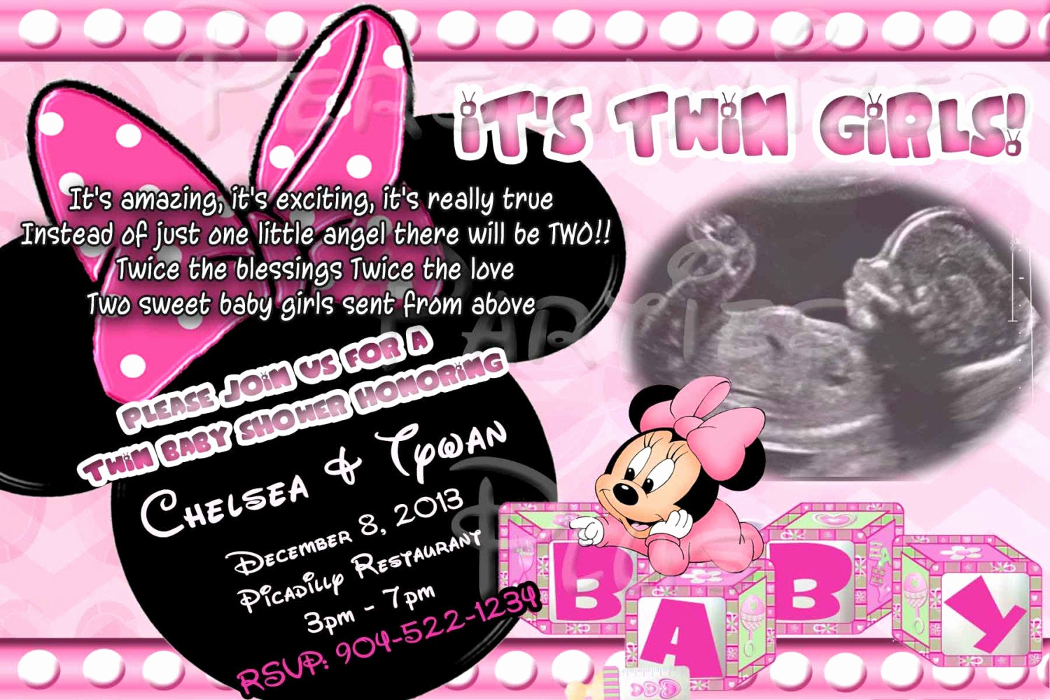 Baby Minnie Mouse Invitation Beautiful Twin Babies Minnie Mouse Baby Shower Invitation by Partiesplus