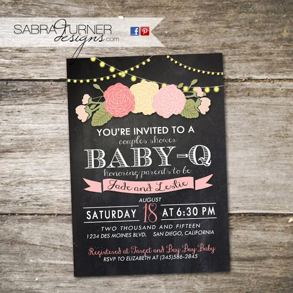 Baby Q Invitation Template New Chalkboard Baby Q Baby Shower Invitation Floral Baby Shower