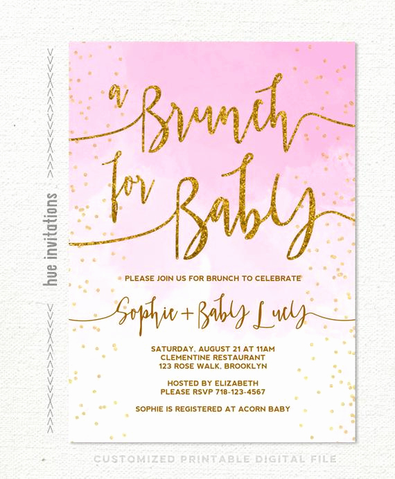 Baby Shower Brunch Invitation Luxury Baby Shower Brunch Invitation Pink White Gold Glitter Ombre