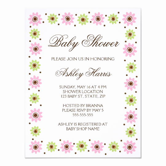 Baby Shower Invitation Borders Elegant Pink Green Flower Border Baby Shower Invitation