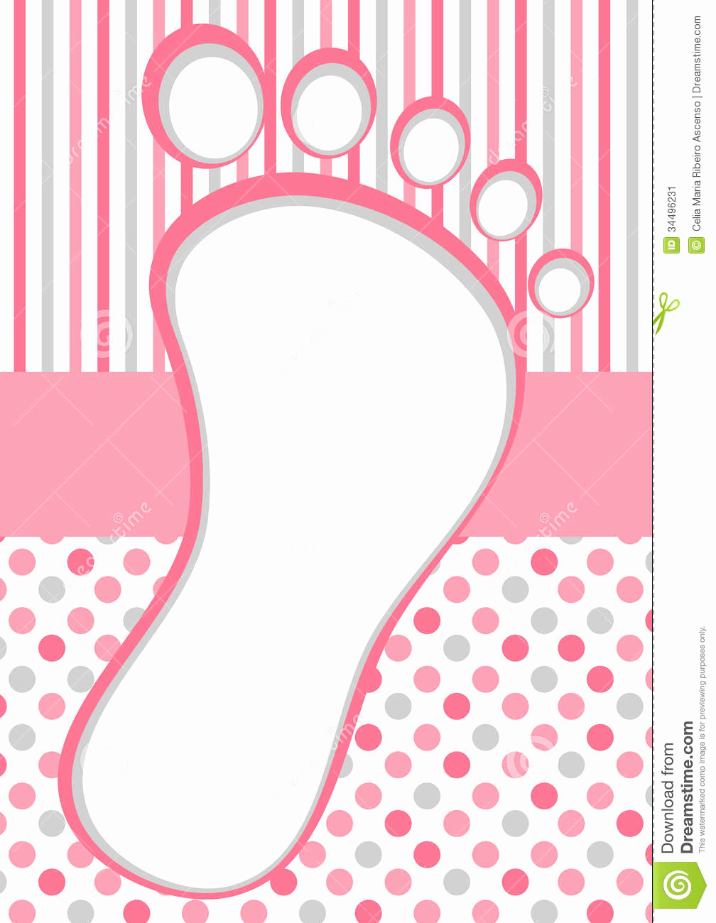 Baby Shower Invitation Borders Lovely Pink Baby Foot Frame with Polka Dots and Stripes Stock