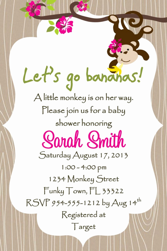 Baby Shower Invitation Example Fresh Monkey Baby Shower Invitation Template Girl or Boy