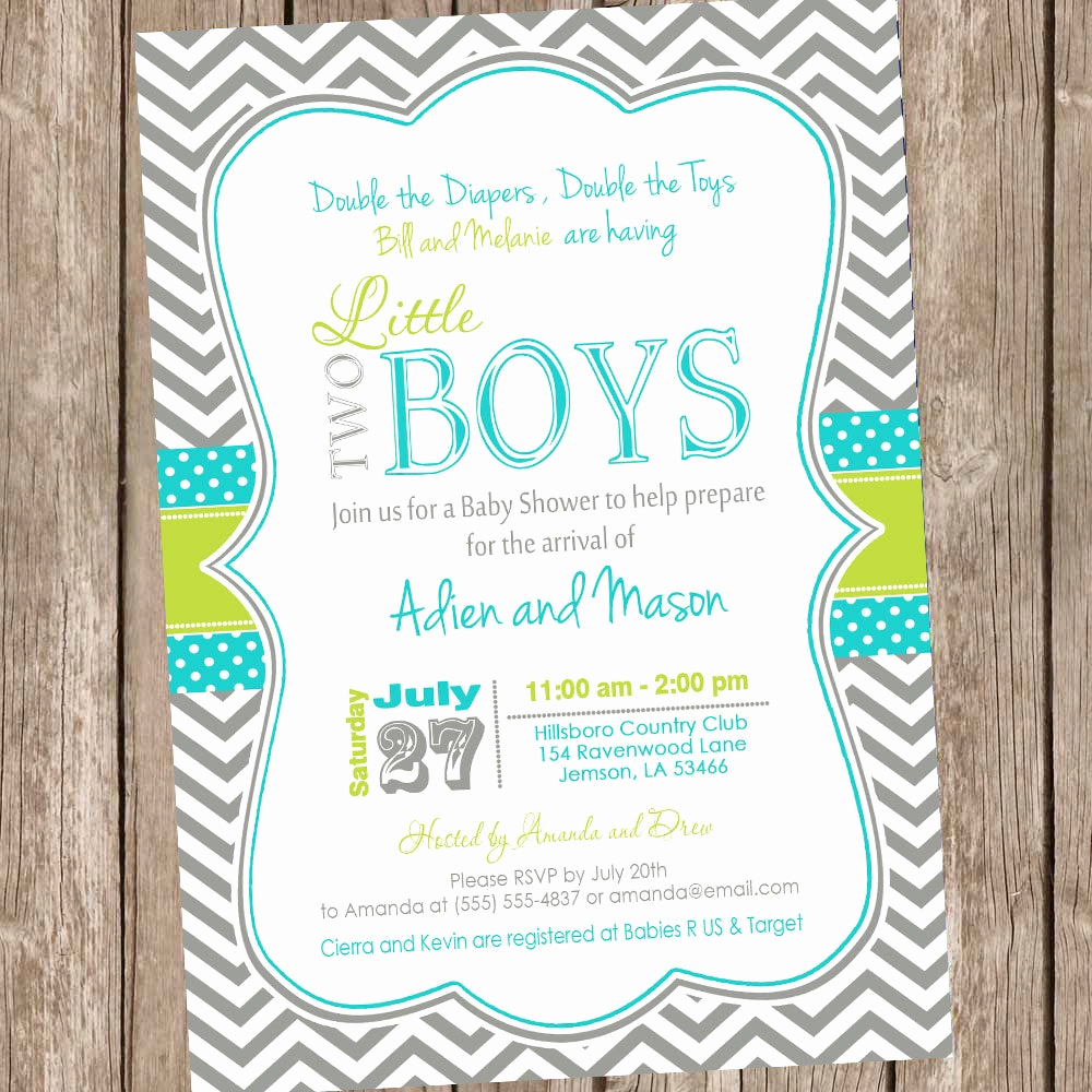 Baby Shower Invitation for Twins Elegant Twin Boys Baby Shower Invitation Chevron Baby Shower