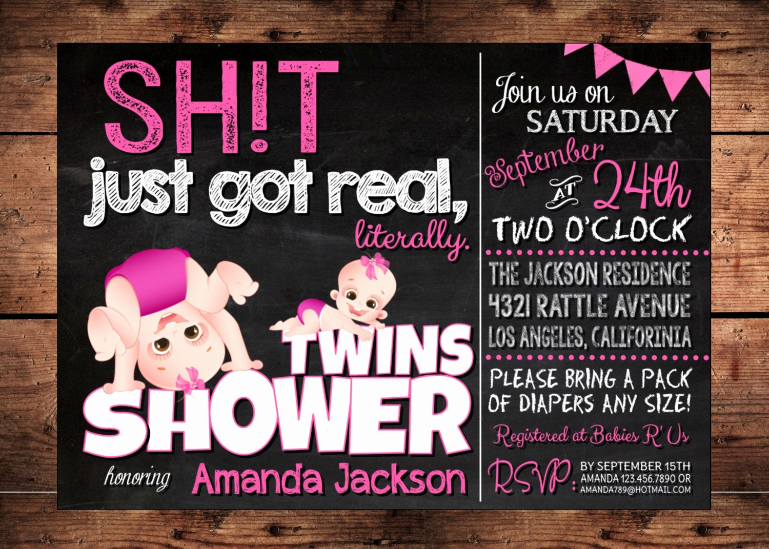 Baby Shower Invitation for Twins Unique the original Sht Just Got Real Twins Baby Shower Invitation