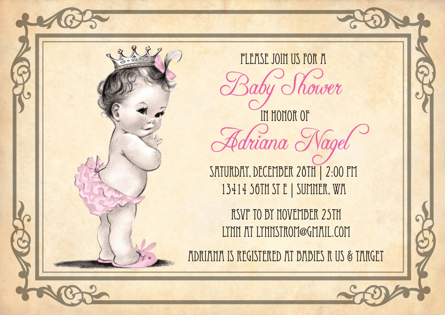 princess baby shower invitation girl