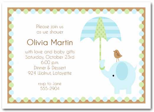 Baby Shower Invitation Images Elegant Elephant &amp; Umbrella Boy Baby Shower Invitations