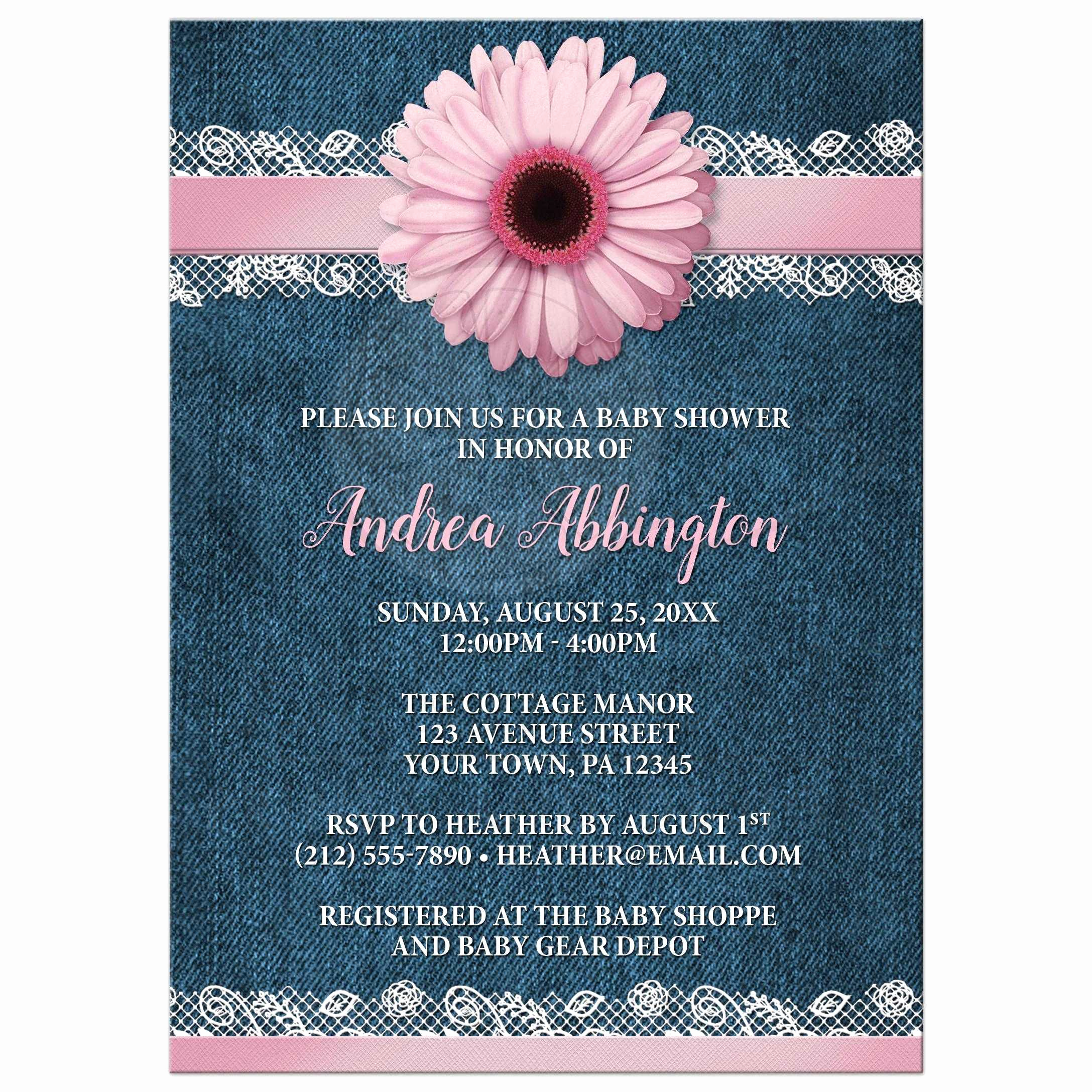 Baby Shower Invitation Images Inspirational Baby Shower Invitations Pink Daisy Lace Rustic Denim