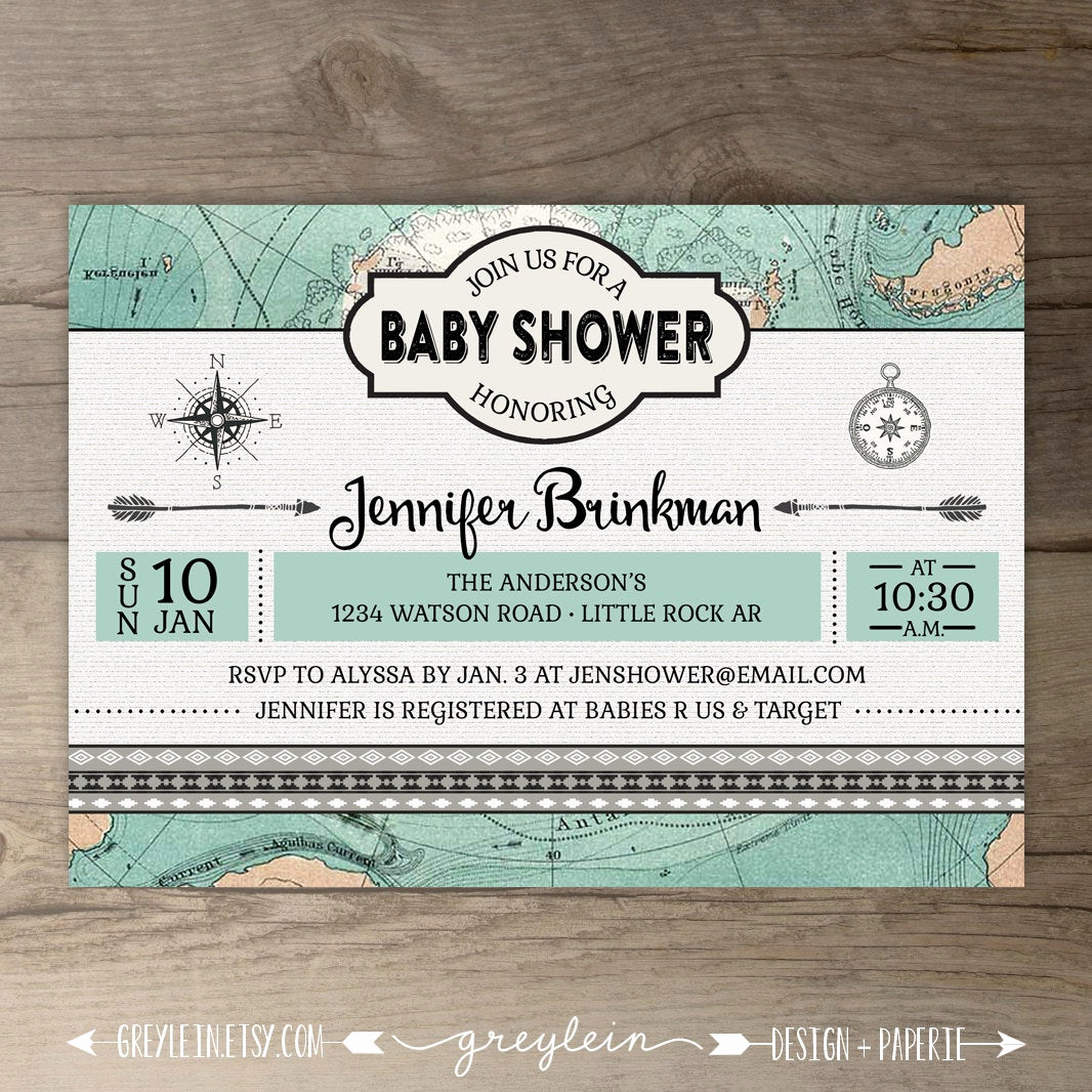 Baby Shower Invitation Images Unique Travel theme Baby Shower Invitations Vintage Map Diy
