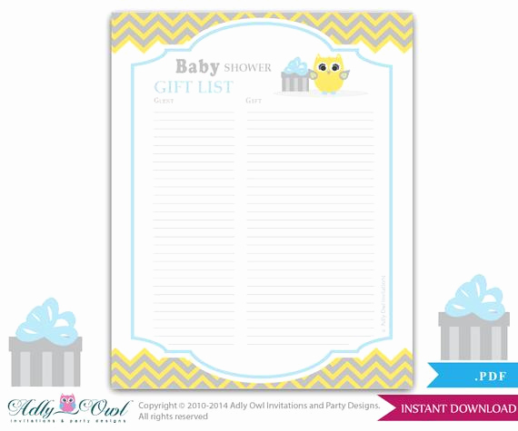 Baby Shower Invitation List Best Of Boy Owl Guest Gift List Guest Sign In Sheet Card for Baby