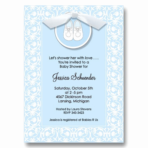 Baby Shower Invitation Message New Blue Shoe Ribbon Baby Shower Invitations