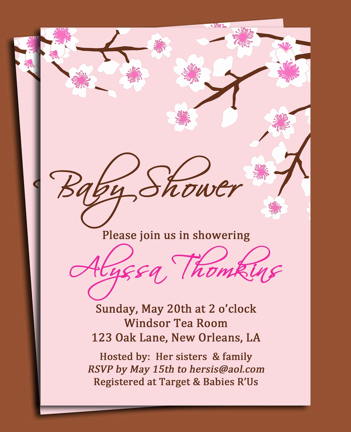Baby Shower Invitation Messages Elegant Cherry Blossom Invitation Printable or Printed with Free