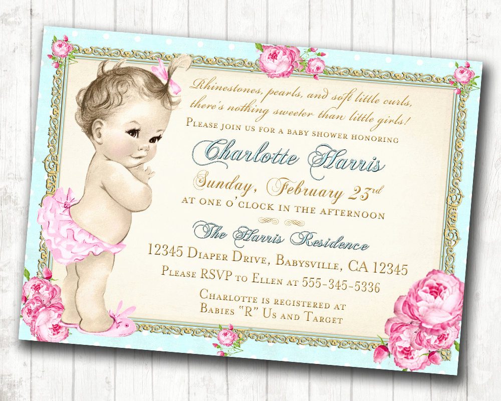 Baby Shower Invitation Printable Fresh Girl Baby Shower Invitation Shabby Chic Floral Vintage