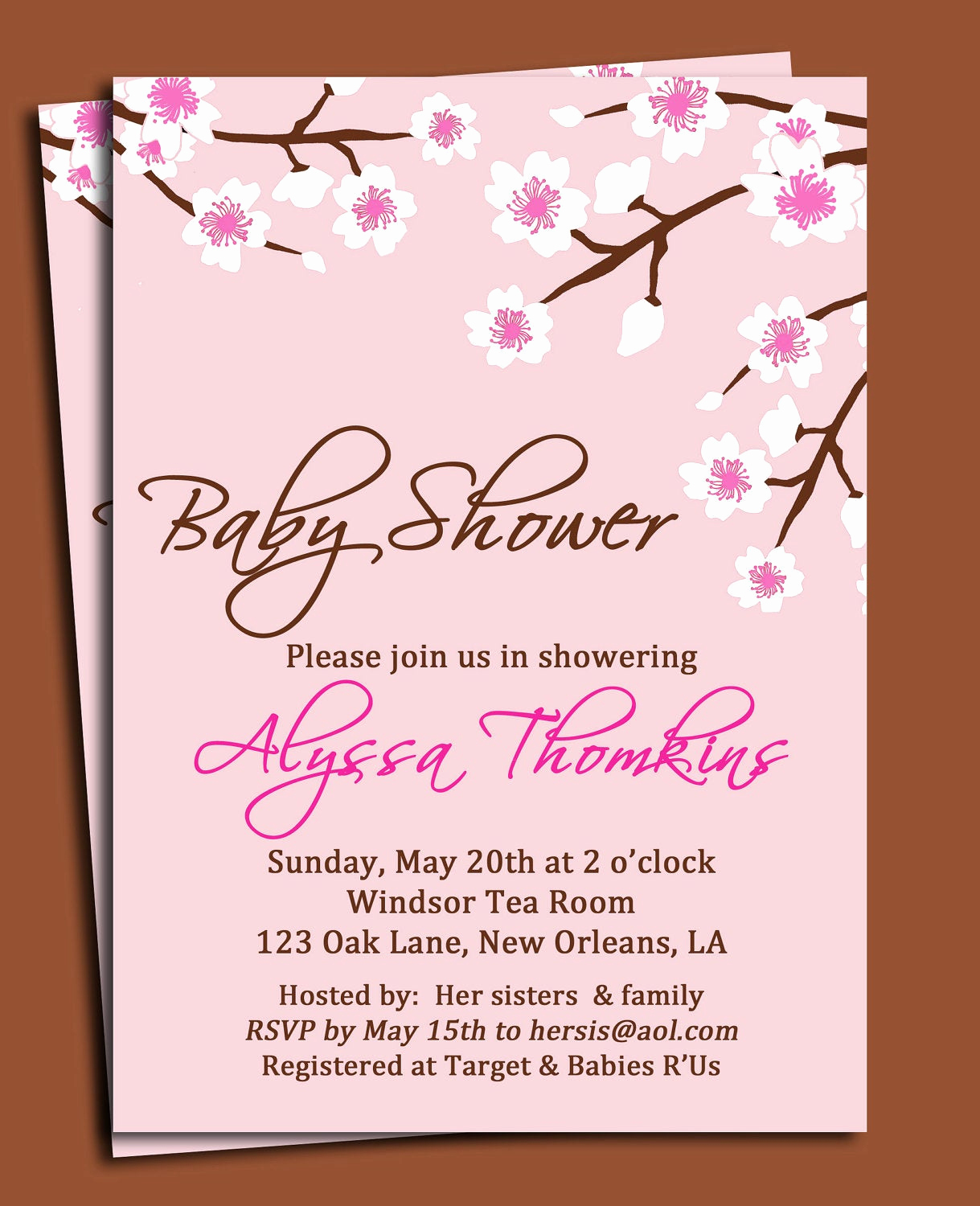 Baby Shower Invitation Text Fresh Cherry Blossom Invitation Printable or Printed with Free