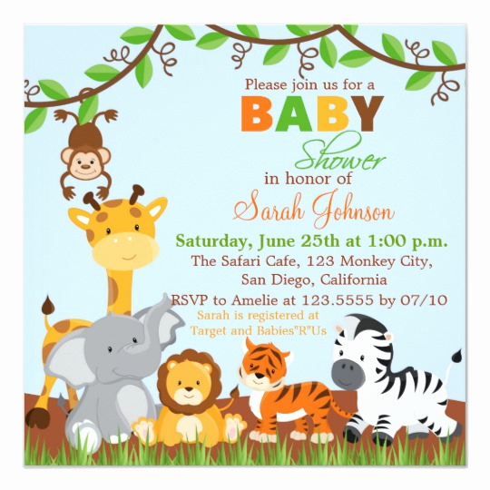 Baby Shower Safari Invitation Beautiful Cute Safari Jungle Animals Baby Shower Invitation