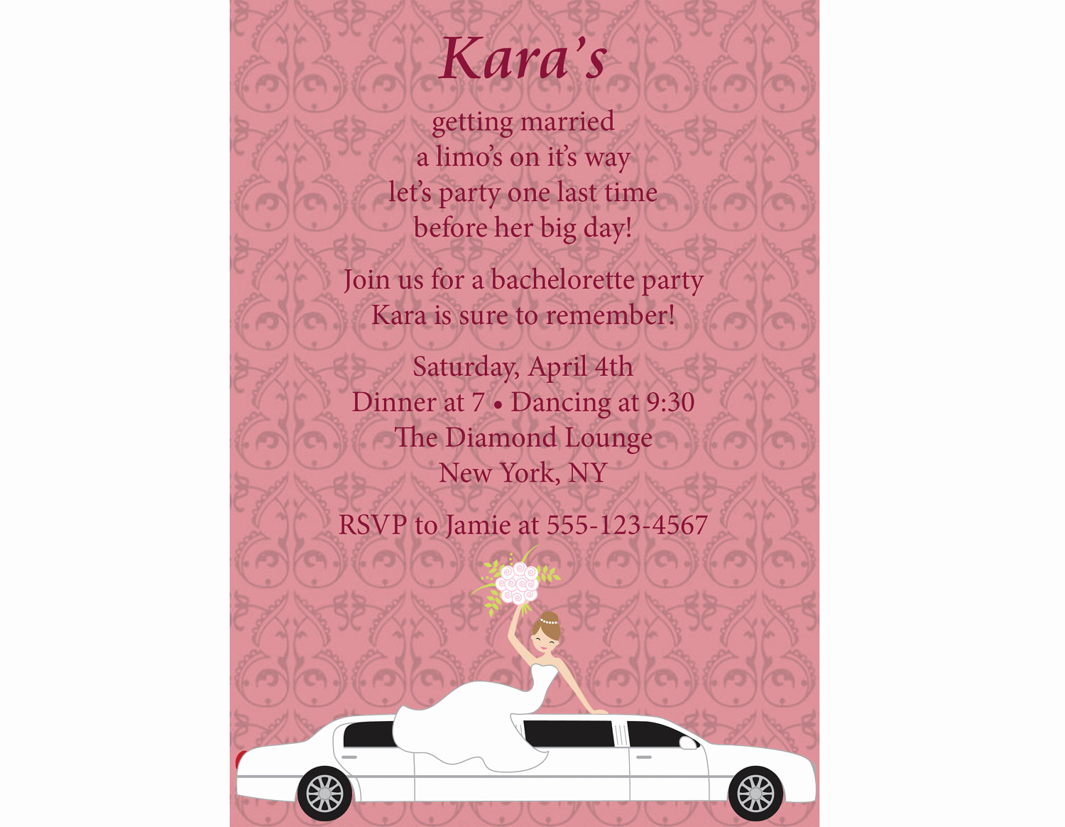 Bachelorette Party Invitation Wording New Limo Invitation for Bachelorette Party Printable Diy Invite
