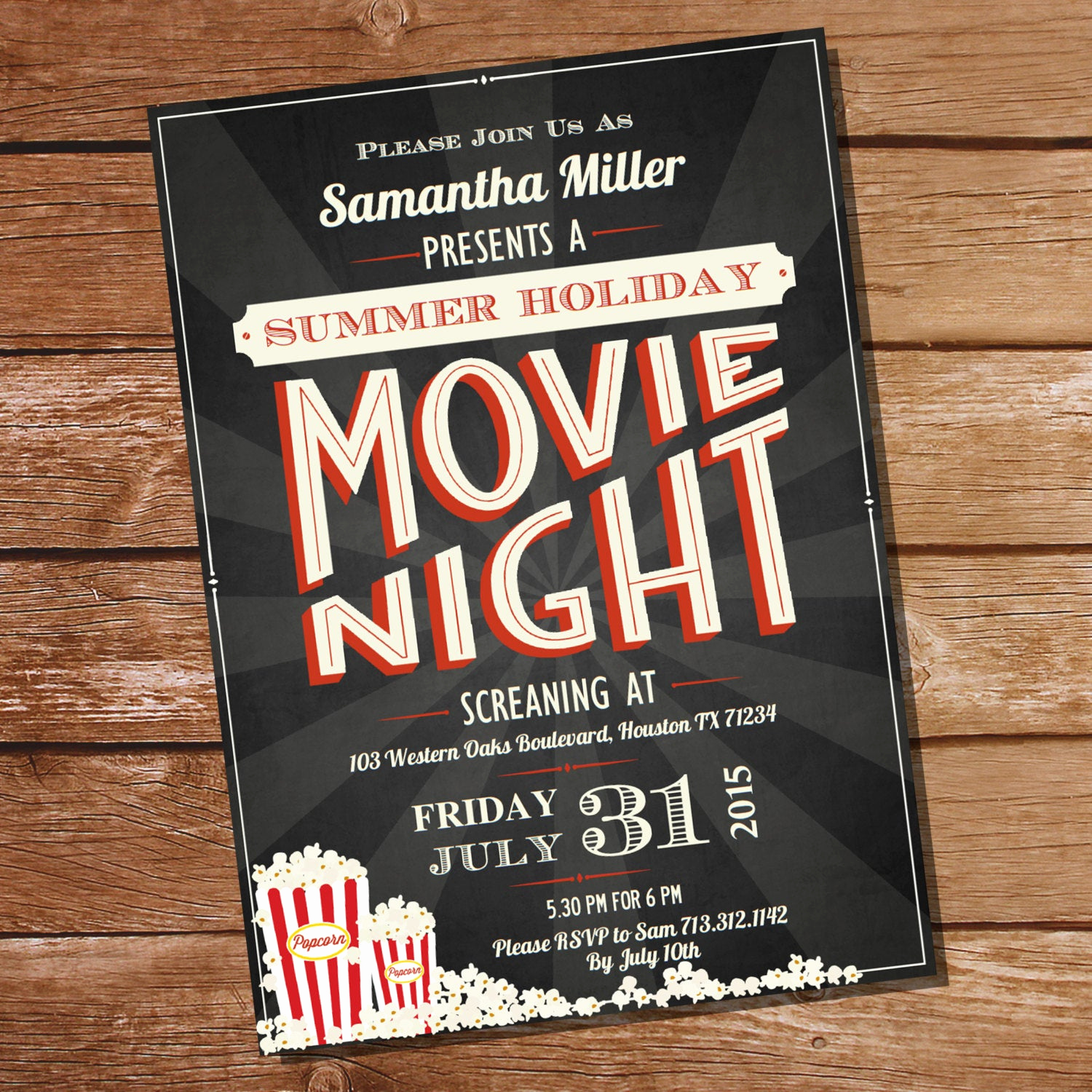 Backyard Movie Night Invitation Fresh Chalkboard Movie Night Party Invitation Movie Night