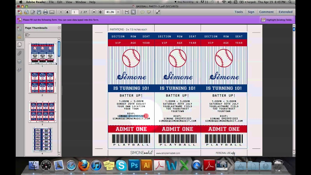 Baseball Ticket Invitation Template Free Awesome Baseball Ticket Invitation