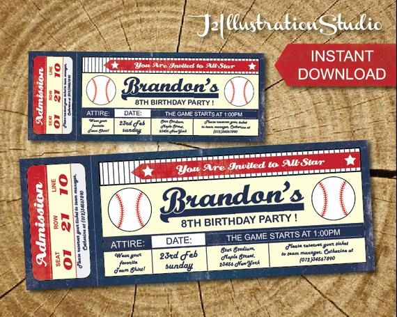 Baseball Ticket Invitation Template Free Beautiful Instant Downlod Baseball Ticket Invitation Printable Kid