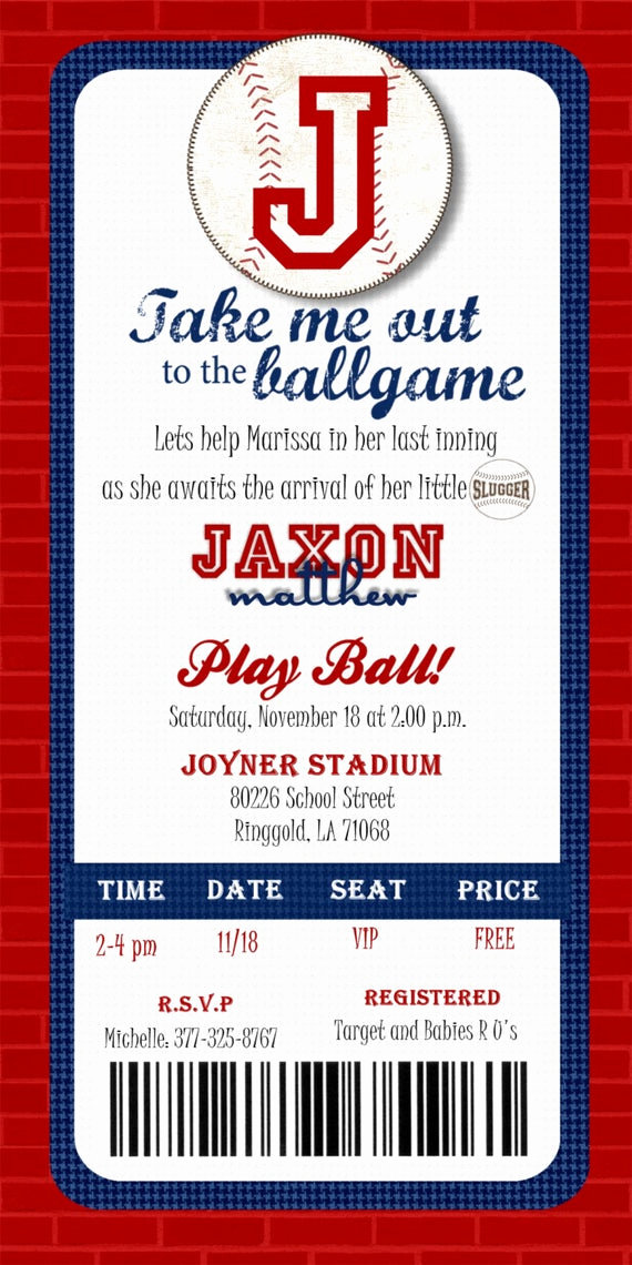 Baseball Ticket Invitation Template Free Luxury Custom Printable Baseball Ticket Invitation by Joyinvitations