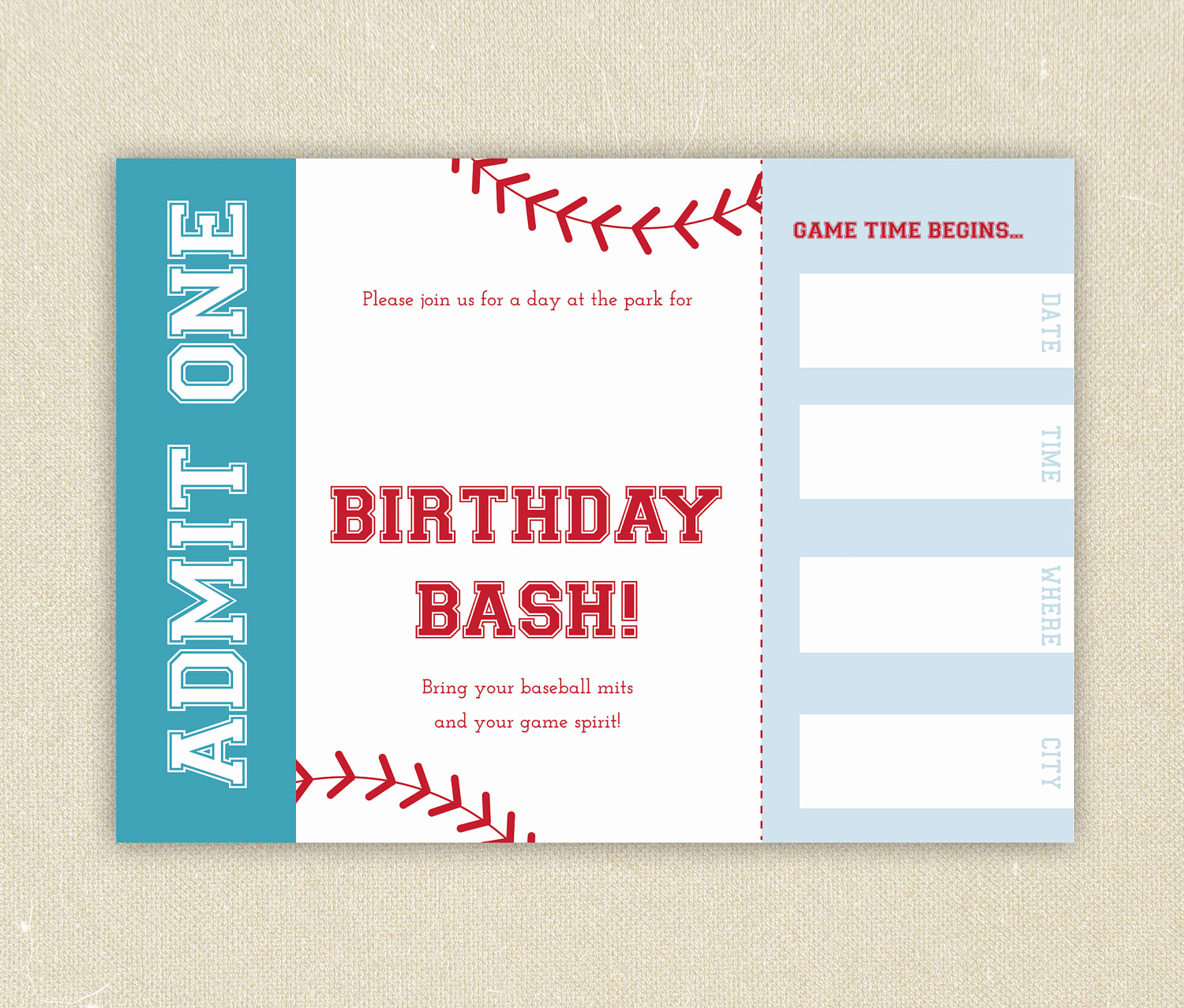 Baseball Ticket Invitation Template Free New Free Baseball Ticket Birthday Invitation Template