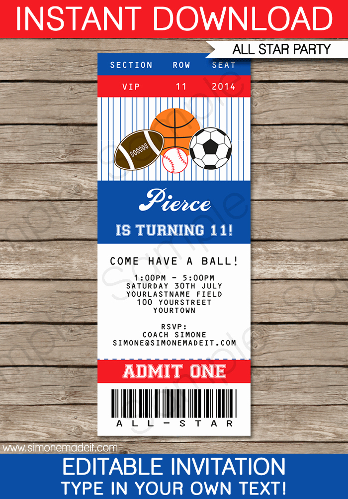Basketball Ticket Invitation Template Free Awesome All Star Sports Ticket Invitations