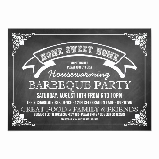 Bbq Invitation Wording Funny Elegant Chalkboard Housewarming Bbq Party Invitation 5&quot; X 7