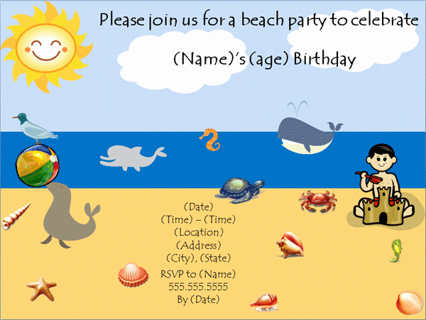 Beach Party Invitation Template New Beach Birthday Party Invitation Template