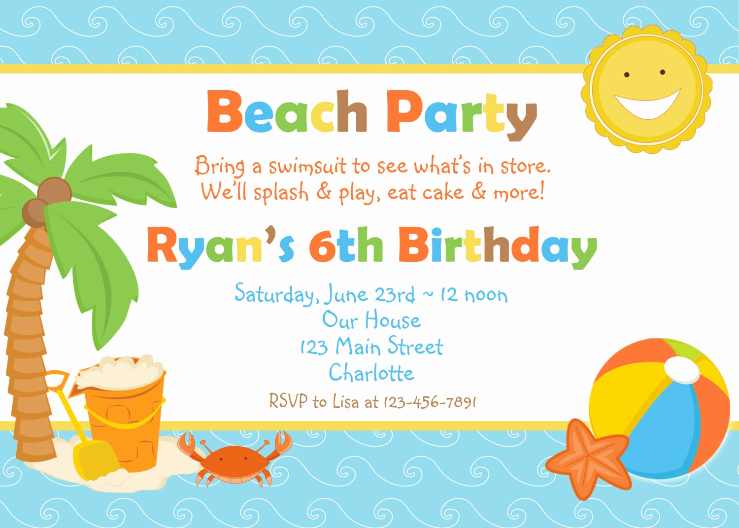 Beach Party Invitation Template New Beach Party Birthday Invitation Pool Party by