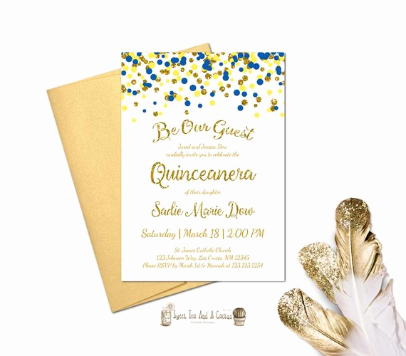 Beauty and the Beast Invitation Awesome Beauty and the Beast Quinceanera Invitation Blue Yellow Gold
