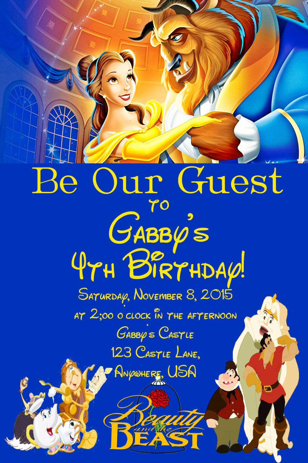 Beauty and the Beast Invitation Elegant Beauty and the Beast Birthday Invitation by