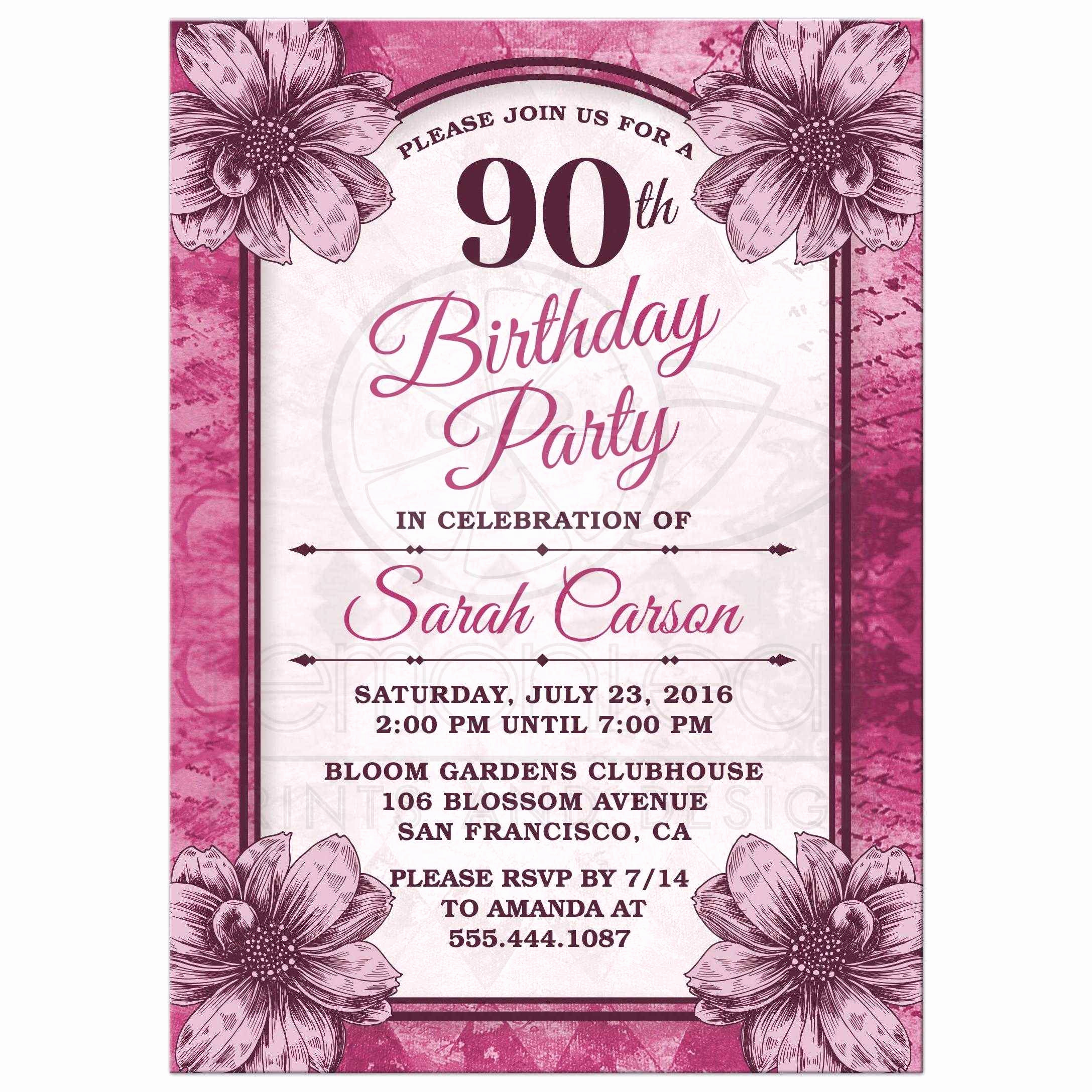 Birthday Invitation Card Sample Unique 90th Birthday Party Invitations Templates Free