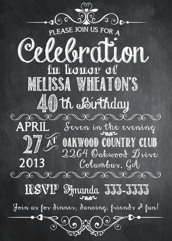 Birthday Invitation Ideas for Adults Fresh Chalkboard Adult Birthday Party Invitation Printable