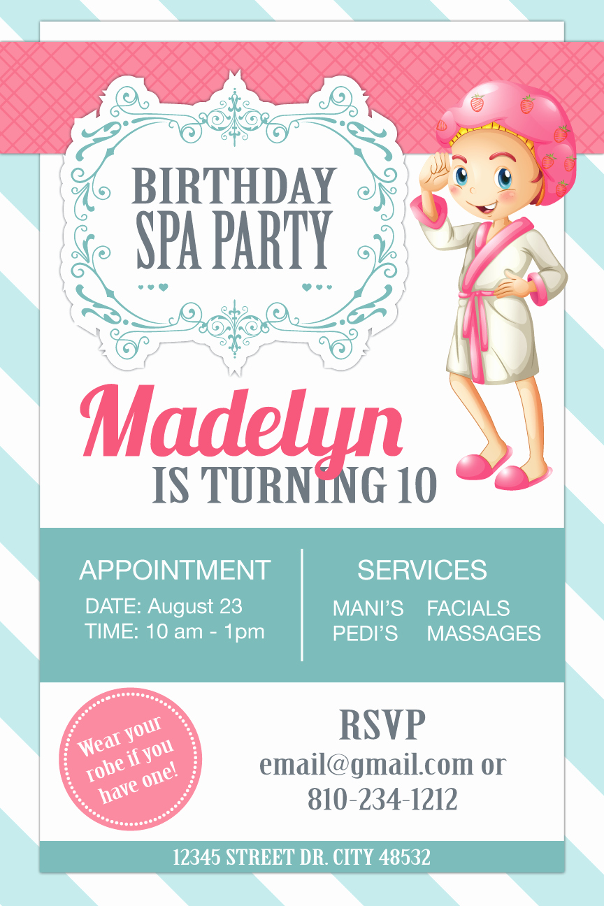 Birthday Party Invitation Ideas Fresh Birthday Spa Party Invitation for 10 Year Old
