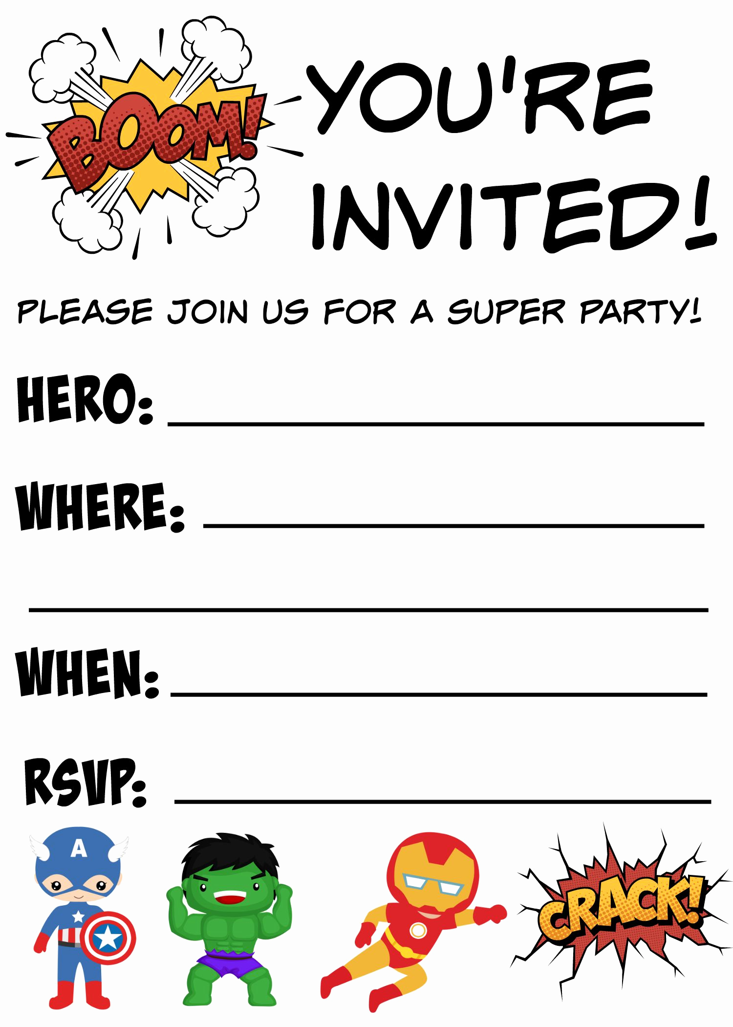 Birthday Party Invitation Template New 12 Free Printable Blank Superhero Birthday Invitation