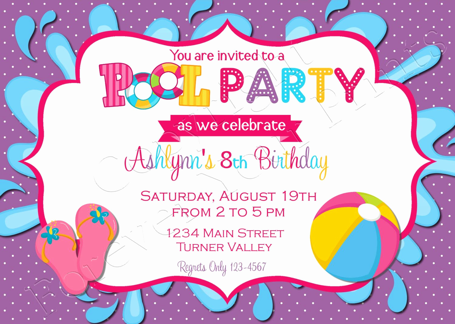 Birthday Pool Party Invitation Wording Awesome Pool Party Birthday Invitation Free Thank You Card