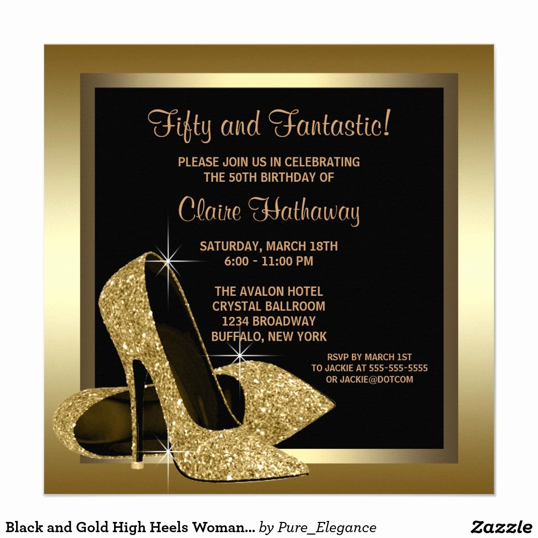 Black and Gold Invitation Awesome Black and Gold High Heels Womans 50th Birthday Card